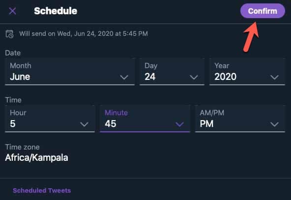 The Twitter Tweets Schedule button