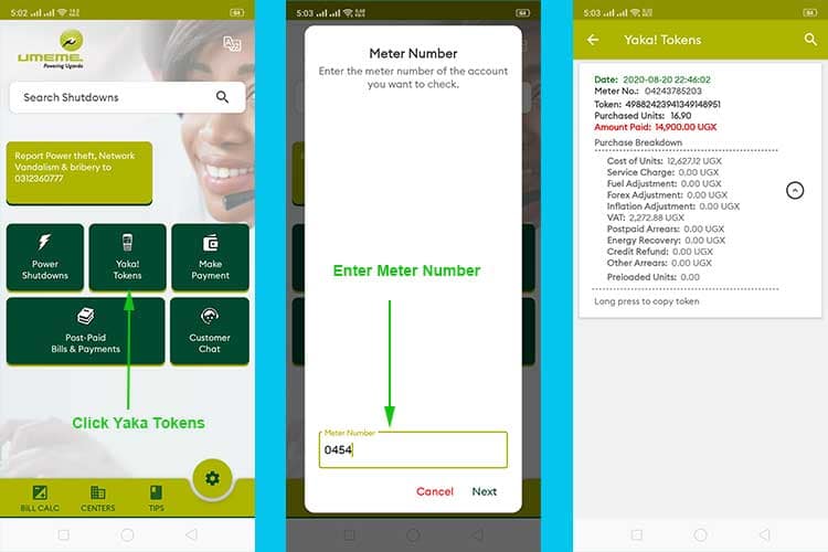 Using the UMEME App to retrieve Yaka Tokens