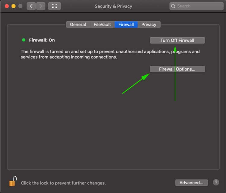 how to turn off firewall on mac