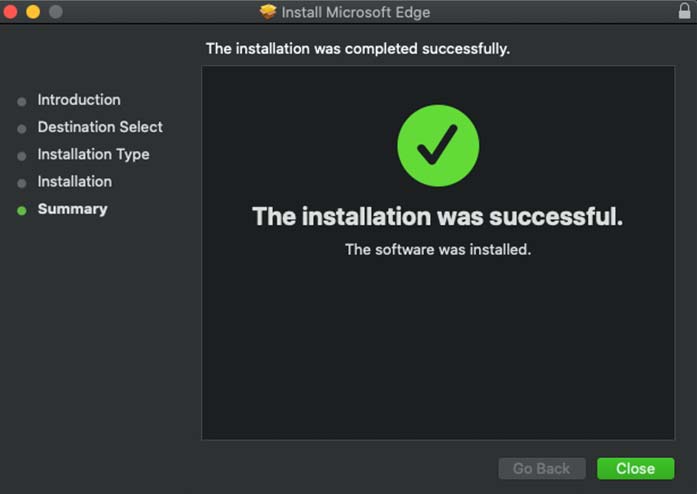 successful microsoft edge installation for mac